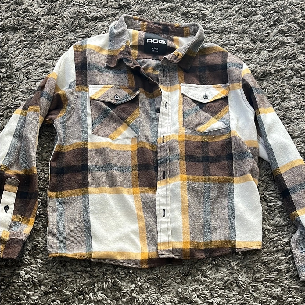 RSQ Kids Plaid Jacket - Brown, Yellow, and White